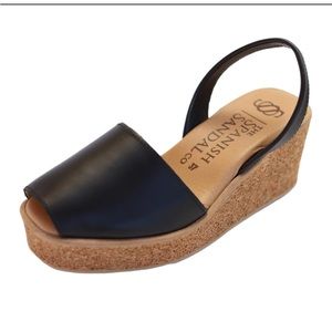 The Spanish sandal black cork wedges